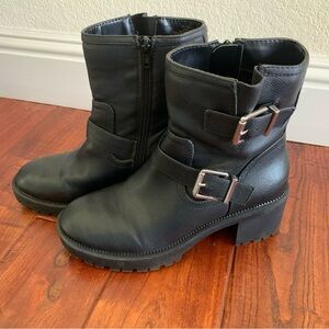 Mix No. 6 Sassanna Moto Bootie Black Ankle Biker Boots Size 8 Buckle Side Zip